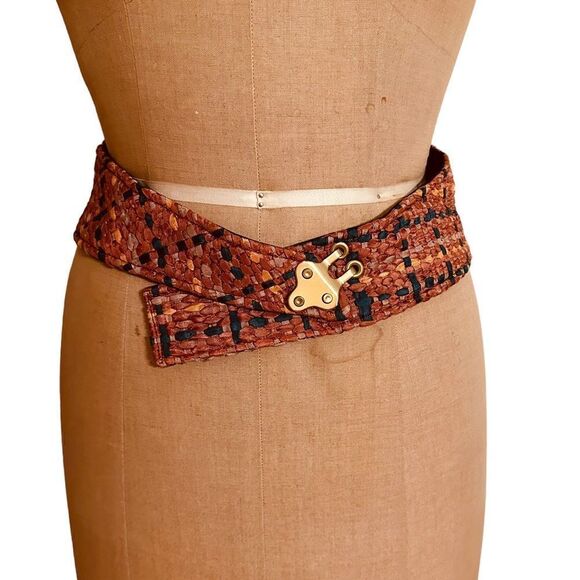 Toni A. Lowenthal Orange and Teal Woven Ribbon Belt Wearable Art - Picture 2 of 10